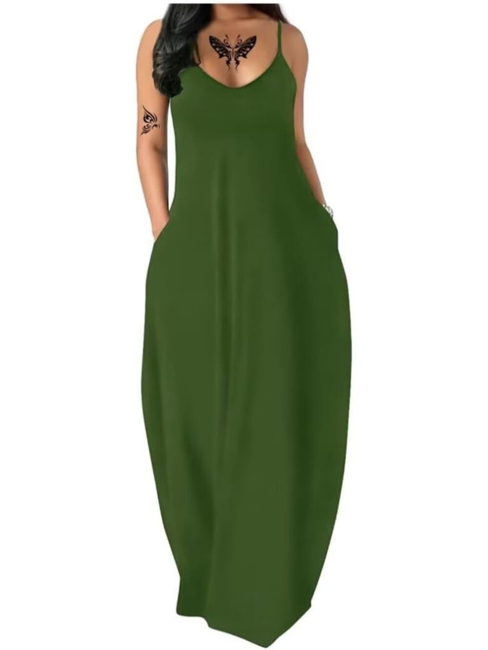 〽️Green Boho Maxi Dress Women's Smocked Tiered Flowy Summer Beach Dress